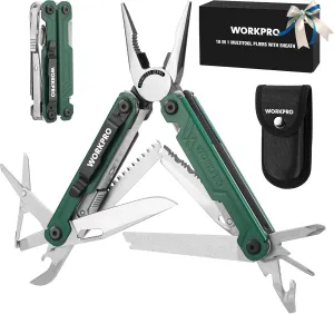 WORKPRO 18-in-1 Multi Tool Pliers, Stainless Steel EDC Multitool with Pocket Knife, 2 Safety Locks, Belt Clip and Oxford Pouch, Multipurpose Utility Multiuse Tool for Camping Outdoor Activities