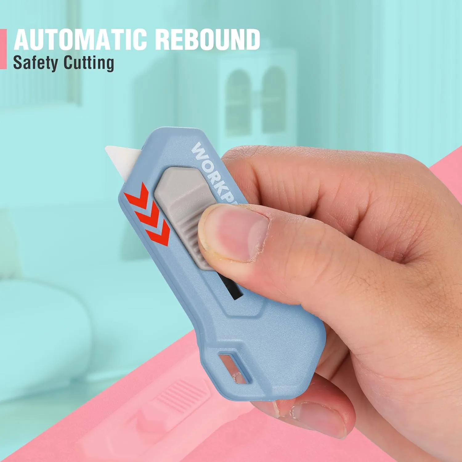 WORKPRO 8PCS Ceramic Small Safety Box Cutter, Automatic Rebound Mini Letter Opener, Quick Change Retractable Blade Razor Knife, with Extra Blades