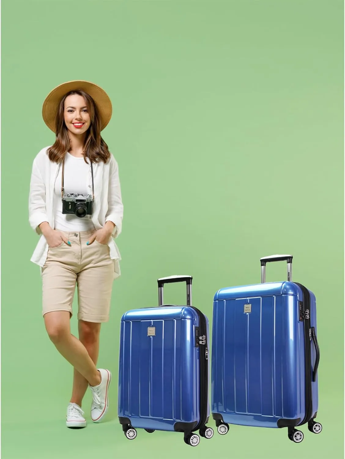 World Traveler Contour Lightweight Polycarbonate Hardside Expandable Spinner Luggage with TSA Lock, Blue, 20-inch
