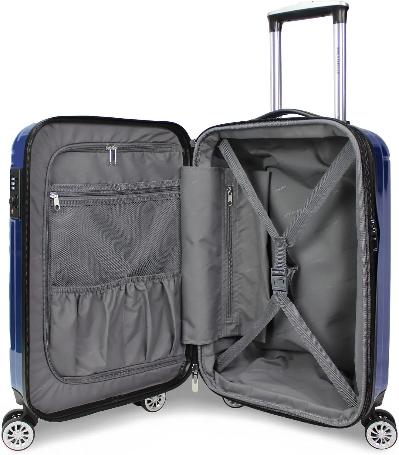World Traveler Contour Lightweight Polycarbonate Hardside Expandable Spinner Luggage with TSA Lock, Blue, 20-inch
