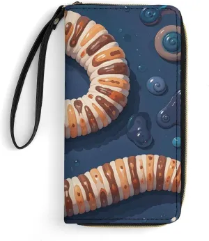 Worm Shape Biological Leather Wallet Smooth Zip Around Clutch Wristlet Travel Long Soft Purse for Women