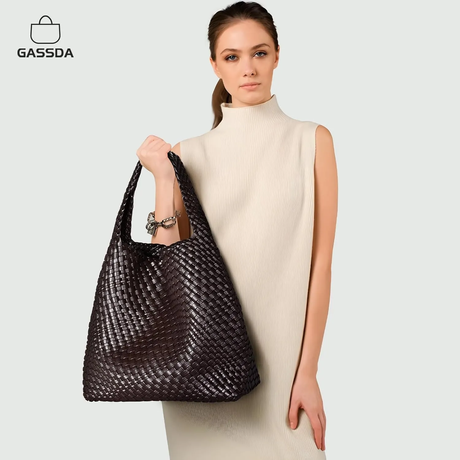 Woven Bag Purses and Handbags Woven Vegan Leather Tote Shoulder Top-Handle Bag With Purses for Women