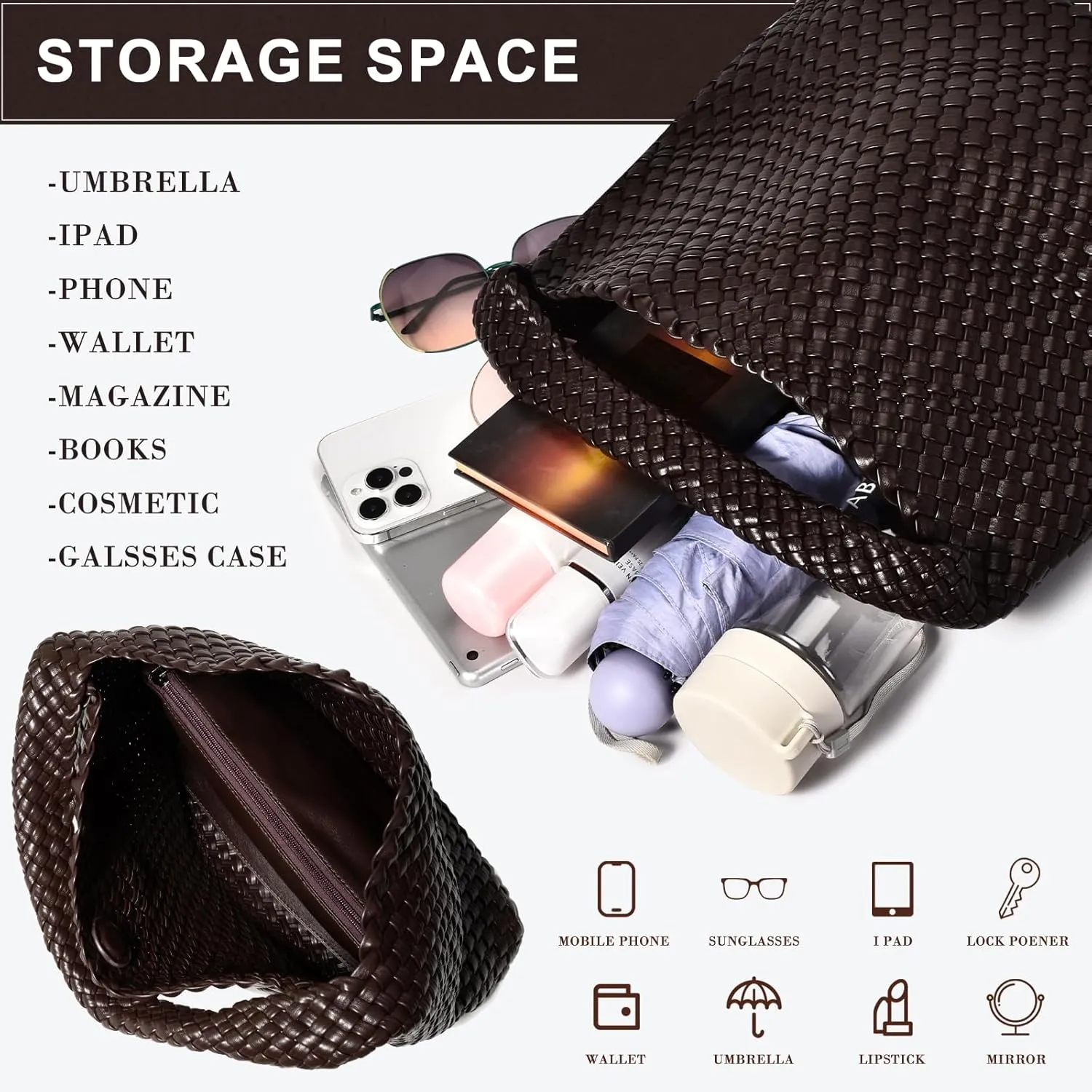 Woven Bag Purses and Handbags Woven Vegan Leather Tote Shoulder Top-Handle Bag With Purses for Women