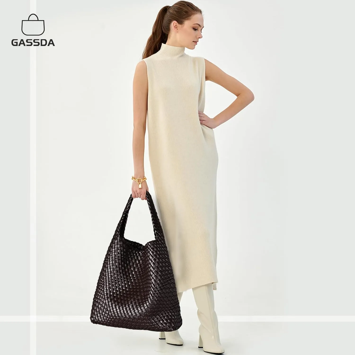 Woven Bag Purses and Handbags Woven Vegan Leather Tote Shoulder Top-Handle Bag With Purses for Women