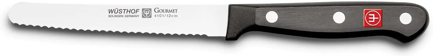 WÜSTHOF Gourmet Four and a half Inch Serrated Utility Knife | 4.5" Serrated German Utility Knife | Precise Laser Cut High Carbon Stainless Steel Serrated Utility Knife – Model