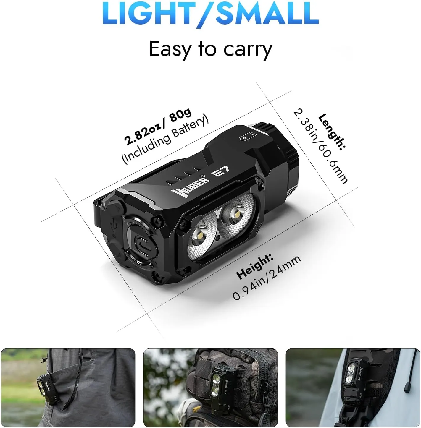 WUBEN E7 1800 Lumen Rechargeable Mini Flashlight with Magnet - Super Bright 6 Modes EDC Flashlight, Typ-C Rechargeable LED; IP68 Pocket Flashlight for Headlamp Use, Rescue, Camping