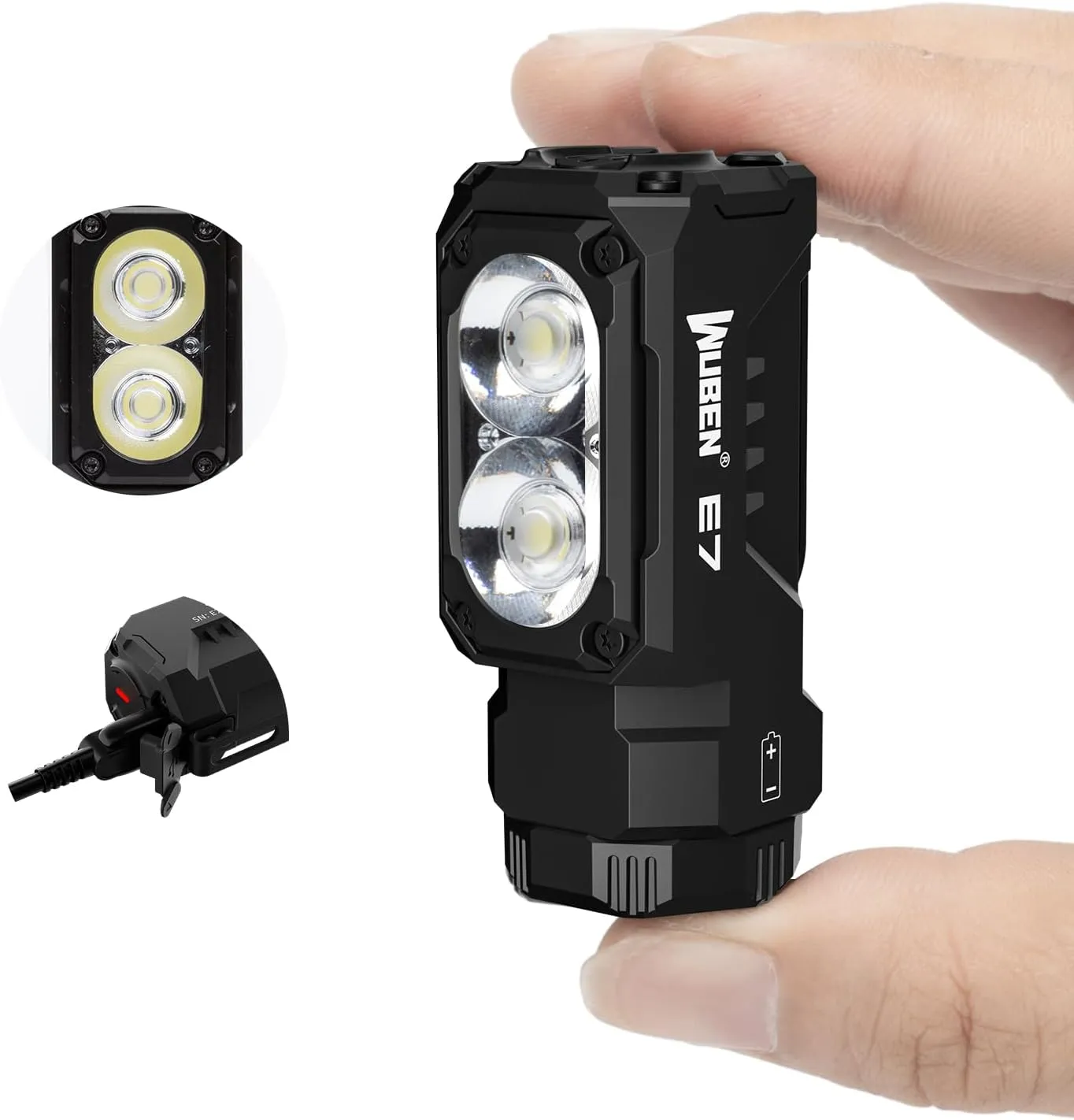 WUBEN E7 1800 Lumen Rechargeable Mini Flashlight with Magnet - Super Bright 6 Modes EDC Flashlight, Typ-C Rechargeable LED; IP68 Pocket Flashlight for Headlamp Use, Rescue, Camping