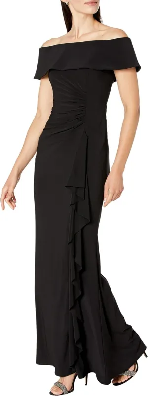 Xscape Long Ity Off-The-Shoulder Side Ruched