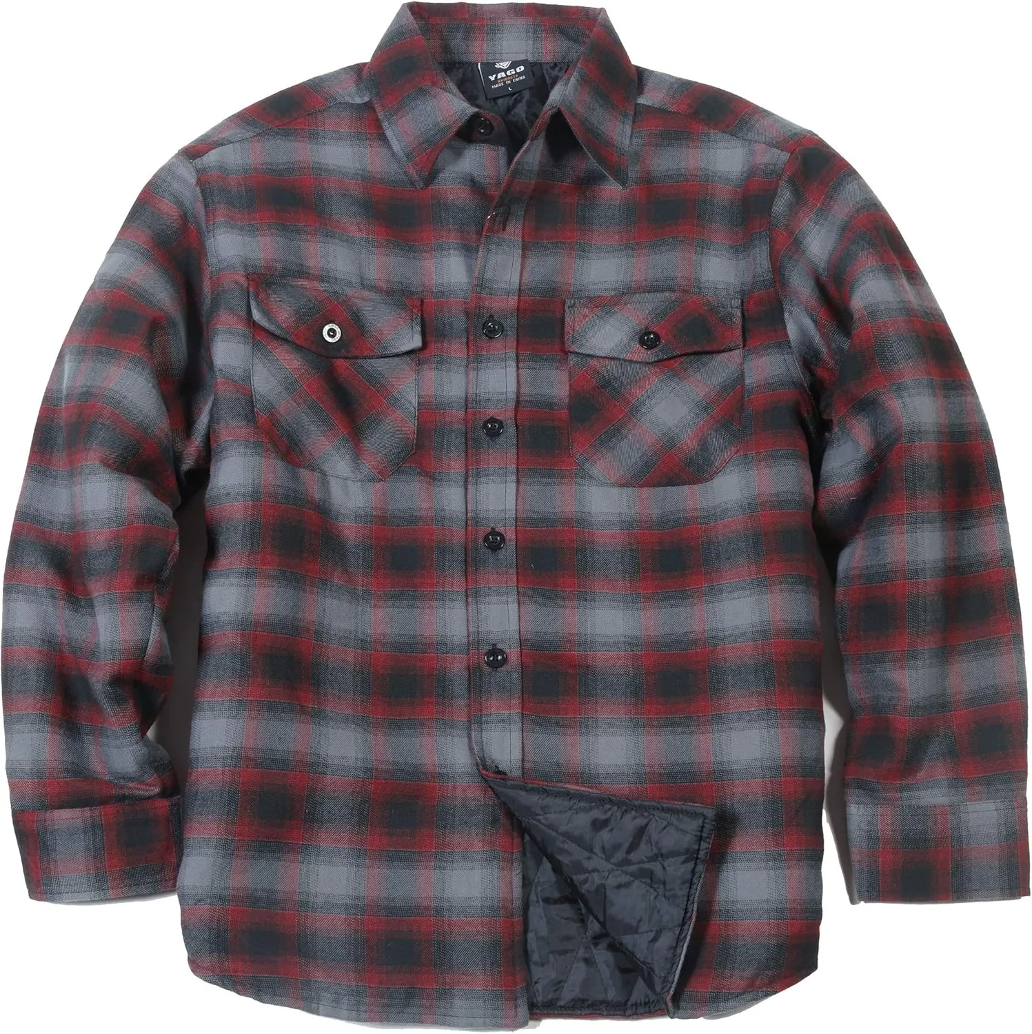 YAGO Men's Quilted Lining Button Up Plaid Flannel Shirt Jacket with Side Pockets