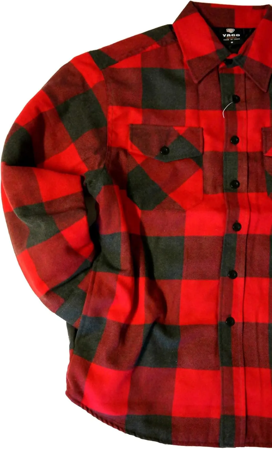 YAGO Men's Quilted Lining Button Up Plaid Flannel Shirt Jacket with Side Pockets