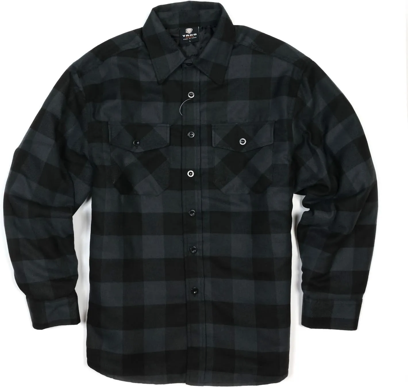 YAGO Men's Quilted Lining Button Up Plaid Flannel Shirt Jacket with Side Pockets