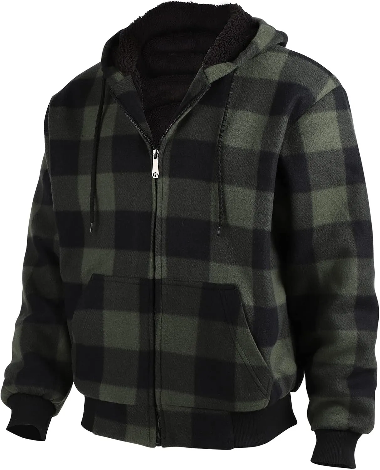 Yasumond Mens Buffalo Plaid Jacket Zip Up Sherpa Lined Fleece Flannel Coats