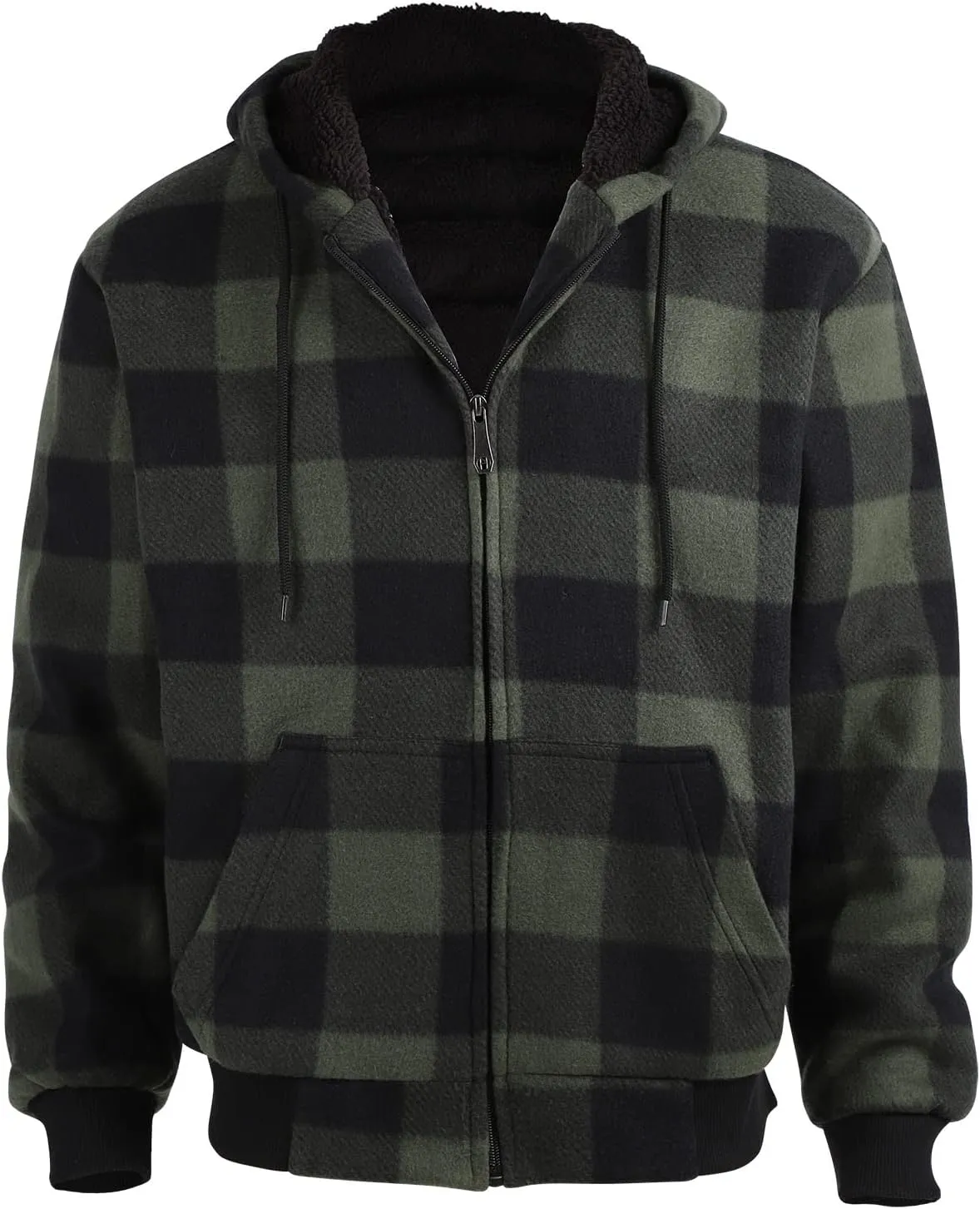 Yasumond Mens Buffalo Plaid Jacket Zip Up Sherpa Lined Fleece Flannel Coats