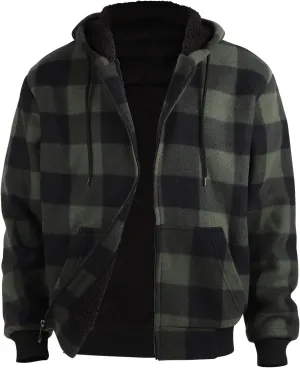 Yasumond Mens Buffalo Plaid Jacket Zip Up Sherpa Lined Fleece Flannel Coats
