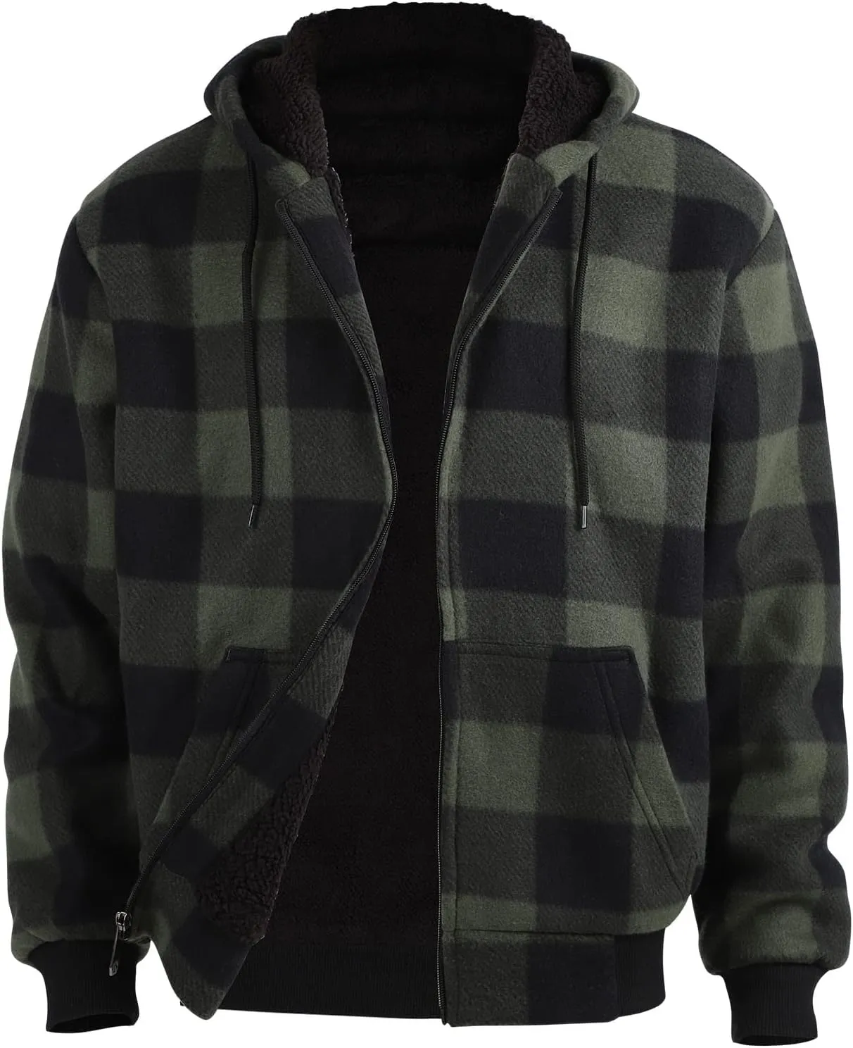 Yasumond Mens Buffalo Plaid Jacket Zip Up Sherpa Lined Fleece Flannel Coats