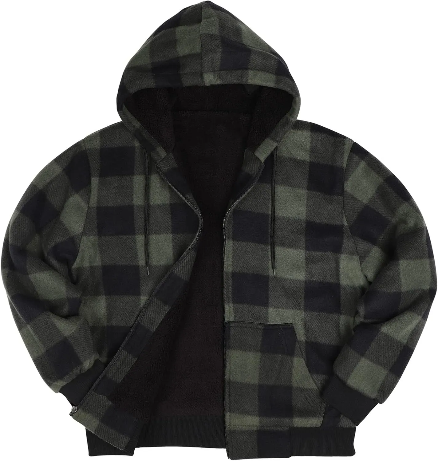 Yasumond Mens Buffalo Plaid Jacket Zip Up Sherpa Lined Fleece Flannel Coats