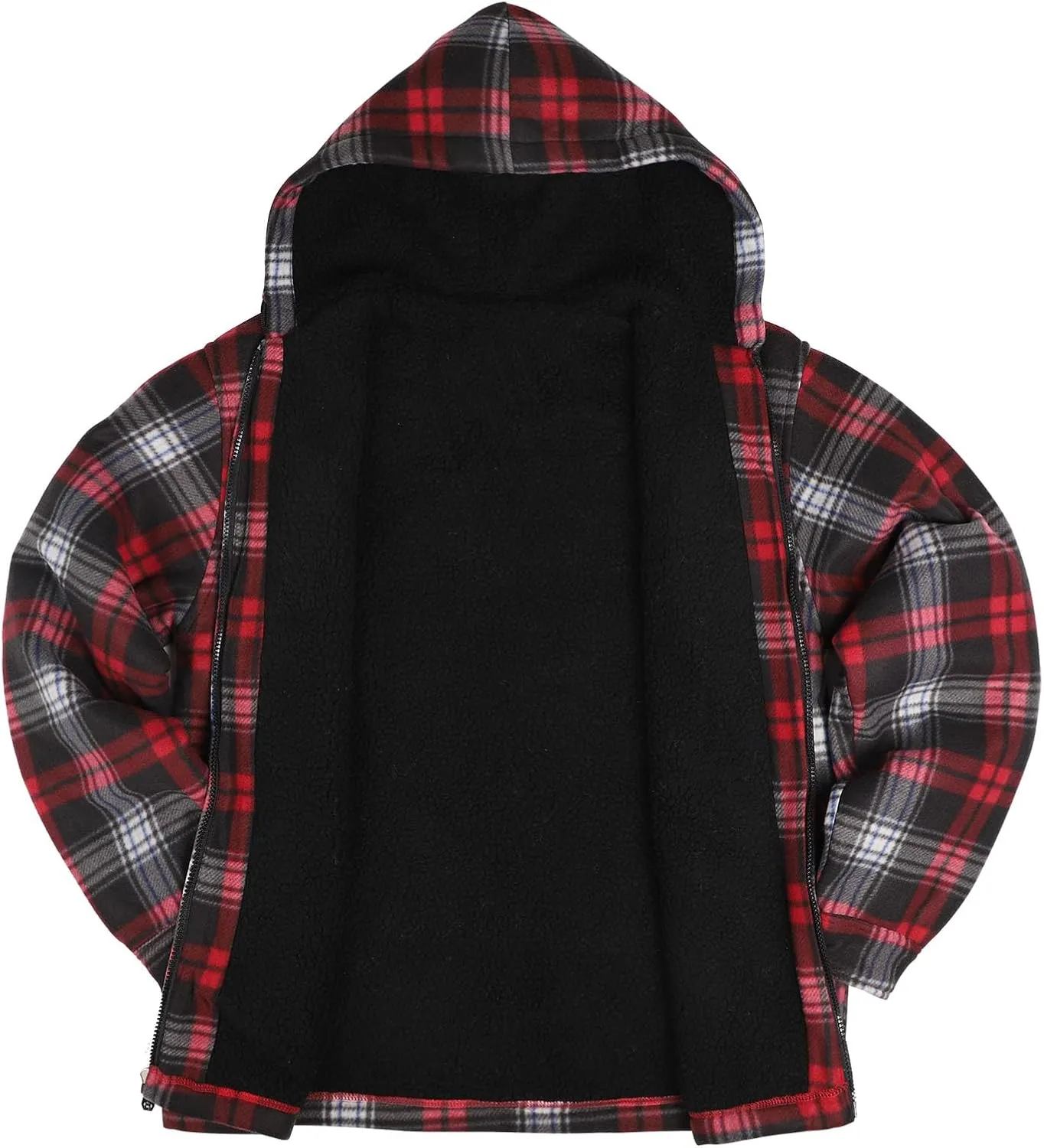 Yasumond Mens Heavy Sherpa Lined Fleece Plaid Flannel Jacket Zip Up Hoodies Warm Winter Coats Big Tall