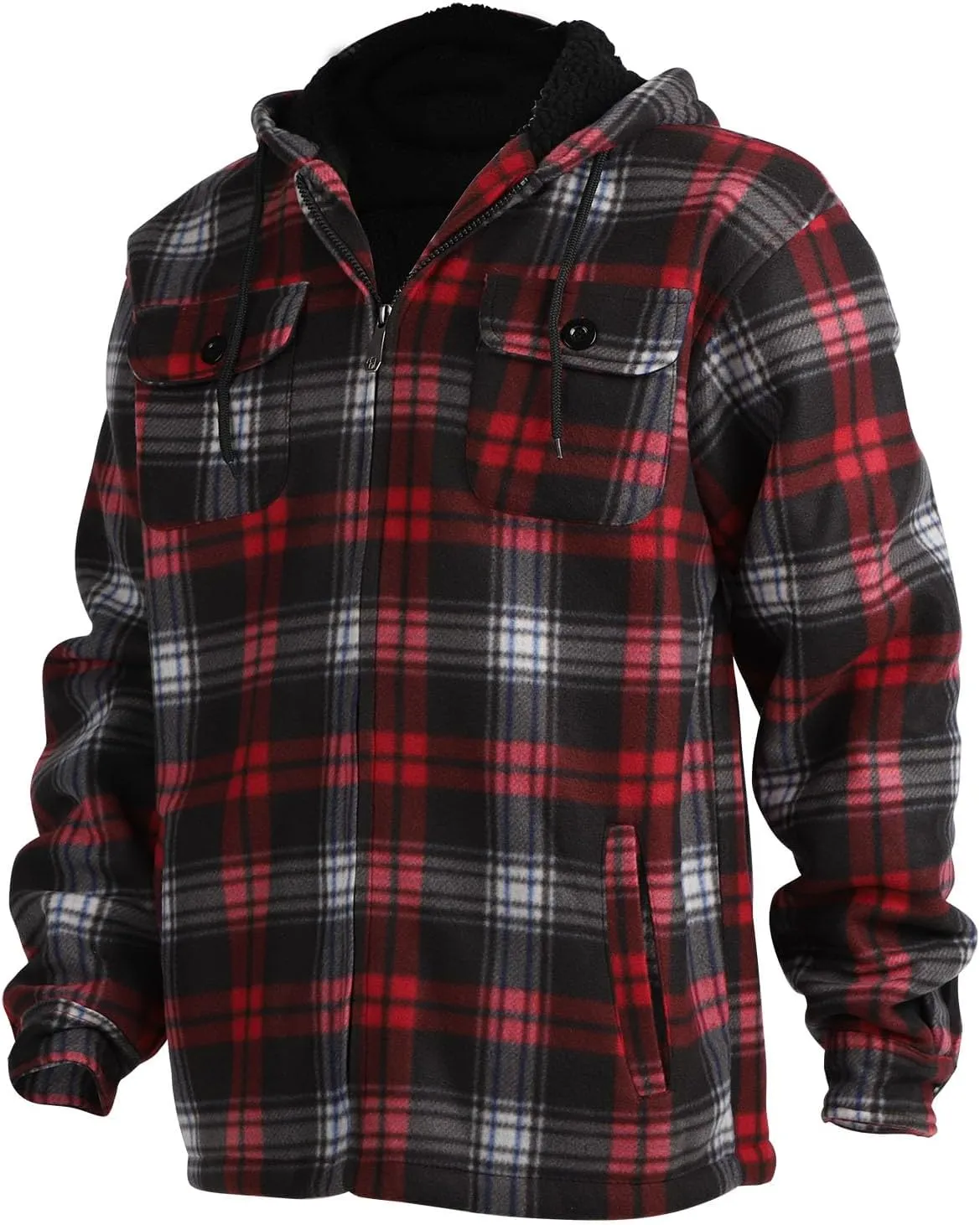 Yasumond Mens Heavy Sherpa Lined Fleece Plaid Flannel Jacket Zip Up Hoodies Warm Winter Coats Big Tall