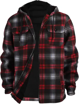 Yasumond Mens Heavy Sherpa Lined Fleece Plaid Flannel Jacket Zip Up Hoodies Warm Winter Coats Big Tall