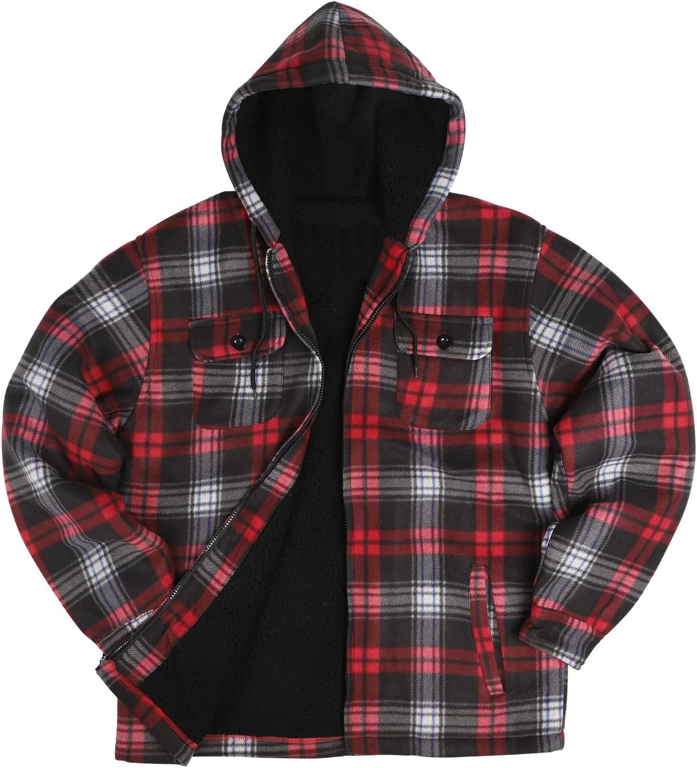 Yasumond Mens Heavy Sherpa Lined Fleece Plaid Flannel Jacket Zip Up Hoodies Warm Winter Coats Big Tall