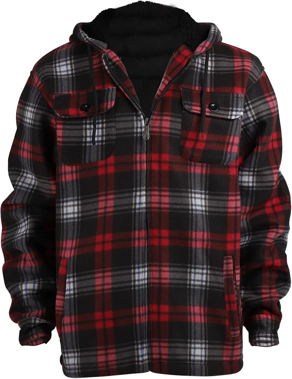 Yasumond Mens Heavy Sherpa Lined Fleece Plaid Flannel Jacket Zip Up Hoodies Warm Winter Coats Big Tall