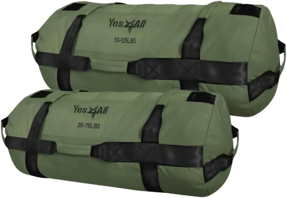 Yes4All Sandbags for Working Out, Adjustable Sand Bags for Weight Training with Handles, Combo Army Green (M   L)