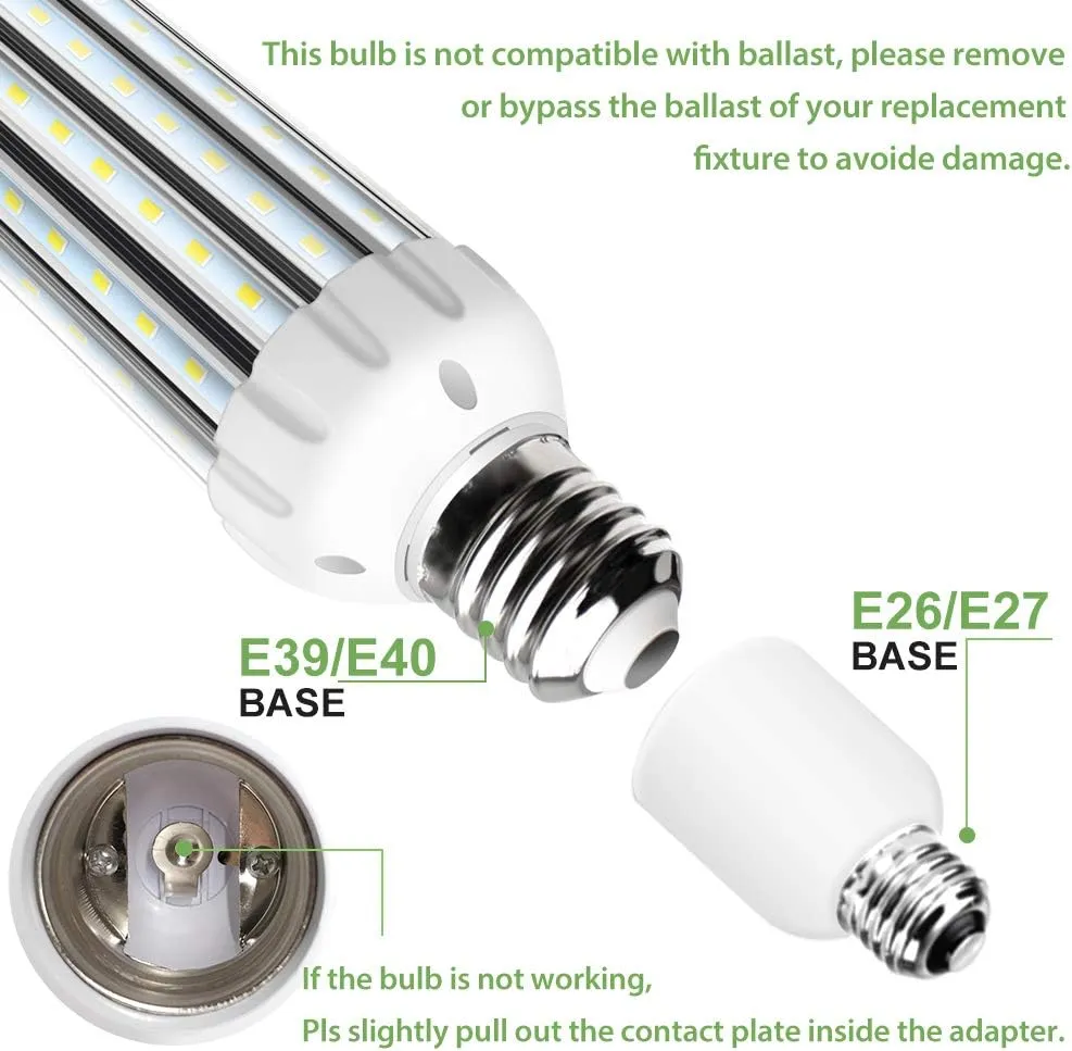 YGS-Tech Super Bright 54W LED Corn Light Bulb, E26/E39 Large Mogul Base, 6500K Daylight White, 400 Watt Equivalent for Indoor Large Area Lighting, Garage Factory Warehouse Backyard, HID, HPS