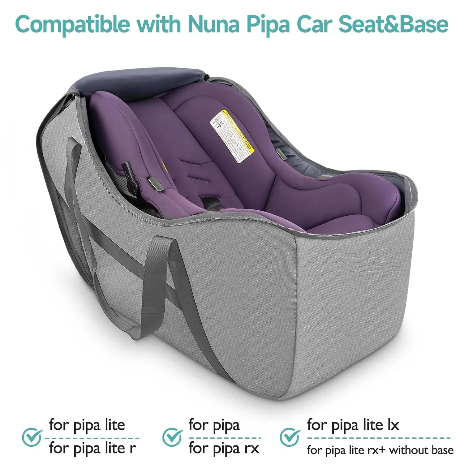 YOREPEK Car Seat Travel Bag for Airplane Compatible with Nuna Pipa Car Seat and Base, Fits for DOONA Stroller without Base, Padded Car Seat Carrier for Airport with 5 Protective Bumper Feet, All Gray