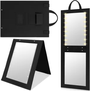 Youyole 1 Pack Backstage Hanging Mirror with Light 31.5x11.8 Inch Travel Foldable LED Full Length Mirror Dance Bag Mirror for Dancers Artists Aestheticians Home Spa Events(Black)