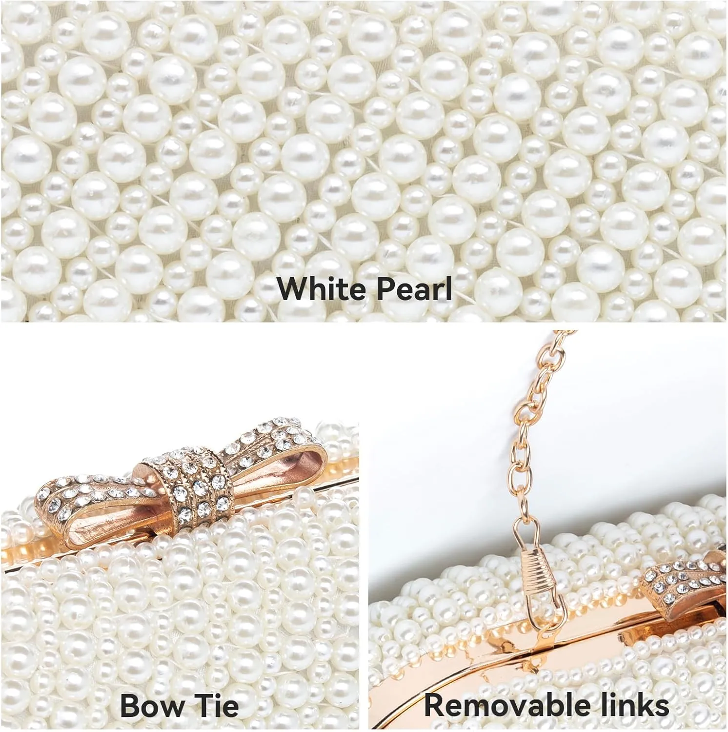 YYW Womens Pearl Clutch Purse Evening Handbags Beaded Bag for Wedding Bride Party with Chain