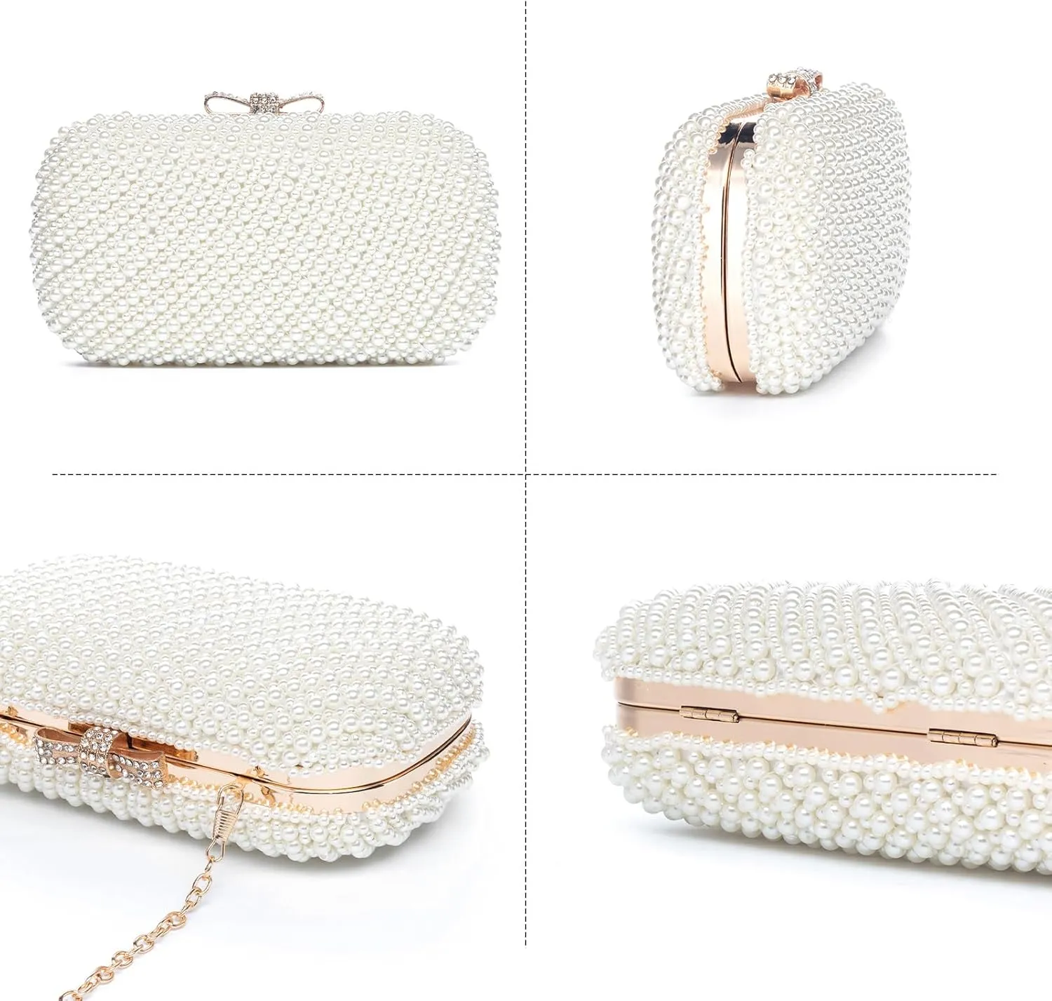 YYW Womens Pearl Clutch Purse Evening Handbags Beaded Bag for Wedding Bride Party with Chain