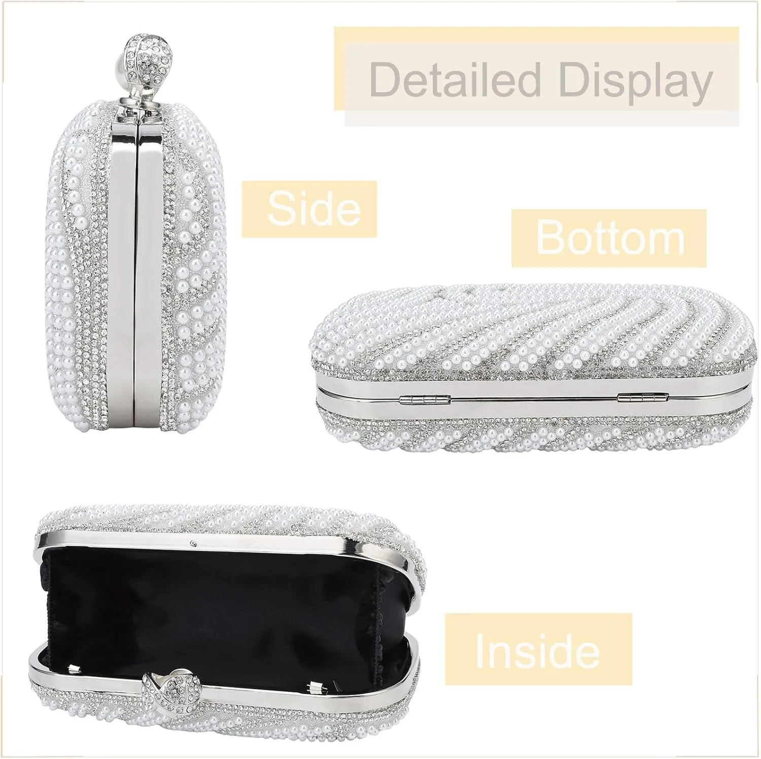 YYW Womens Pearl Clutch Purse Evening Handbags Beaded Bag for Wedding Bride Party with Chain