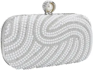 YYW Womens Pearl Clutch Purse Evening Handbags Beaded Bag for Wedding Bride Party with Chain