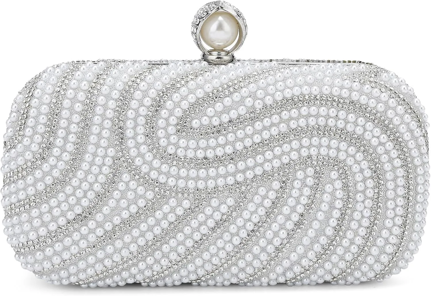 YYW Womens Pearl Clutch Purse Evening Handbags Beaded Bag for Wedding Bride Party with Chain