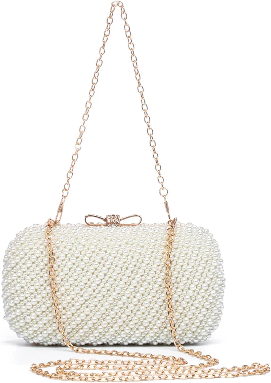 YYW Womens Pearl Clutch Purse Evening Handbags Beaded Bag for Wedding Bride Party with Chain