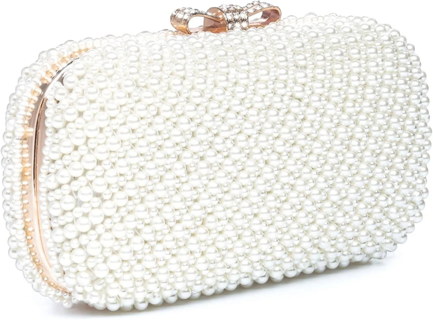 YYW Womens Pearl Clutch Purse Evening Handbags Beaded Bag for Wedding Bride Party with Chain