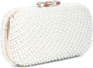YYW Womens Pearl Clutch Purse Evening Handbags Beaded Bag for Wedding Bride Party with Chain