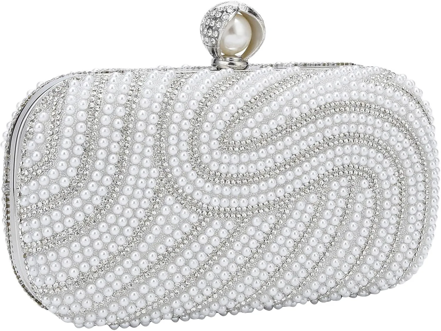 YYW Womens Pearl Clutch Purse Evening Handbags Beaded Bag for Wedding Bride Party with Chain