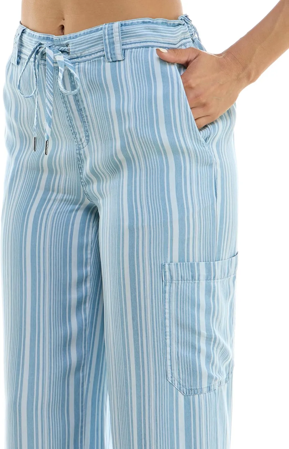 Zac & Rachel Women's Tencel Ankle Length Pant with Tieable Belt, Single Cargo Pocket Detail