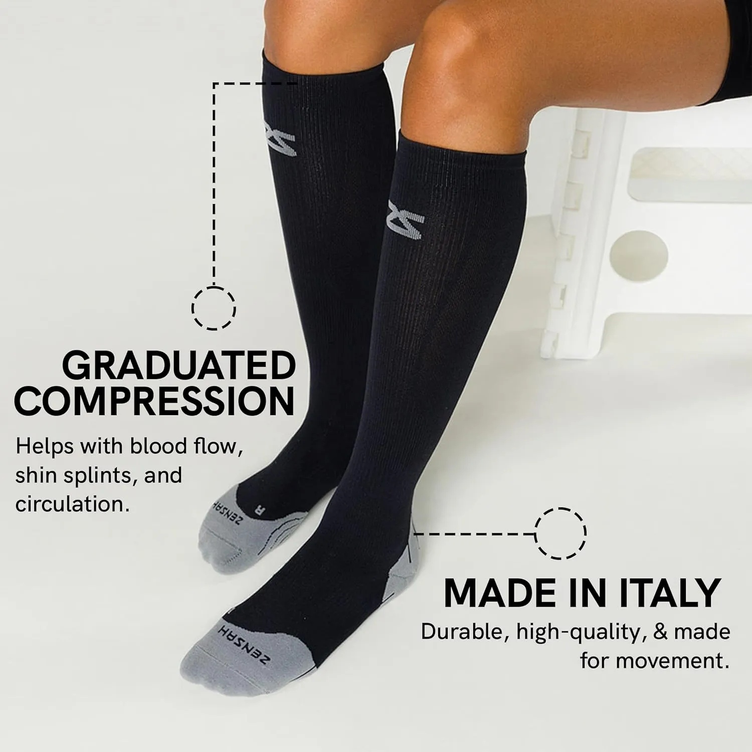 Zensah Tech  Compression Socks - Knee High Running Socks for Sports, Travel, Made in Italy