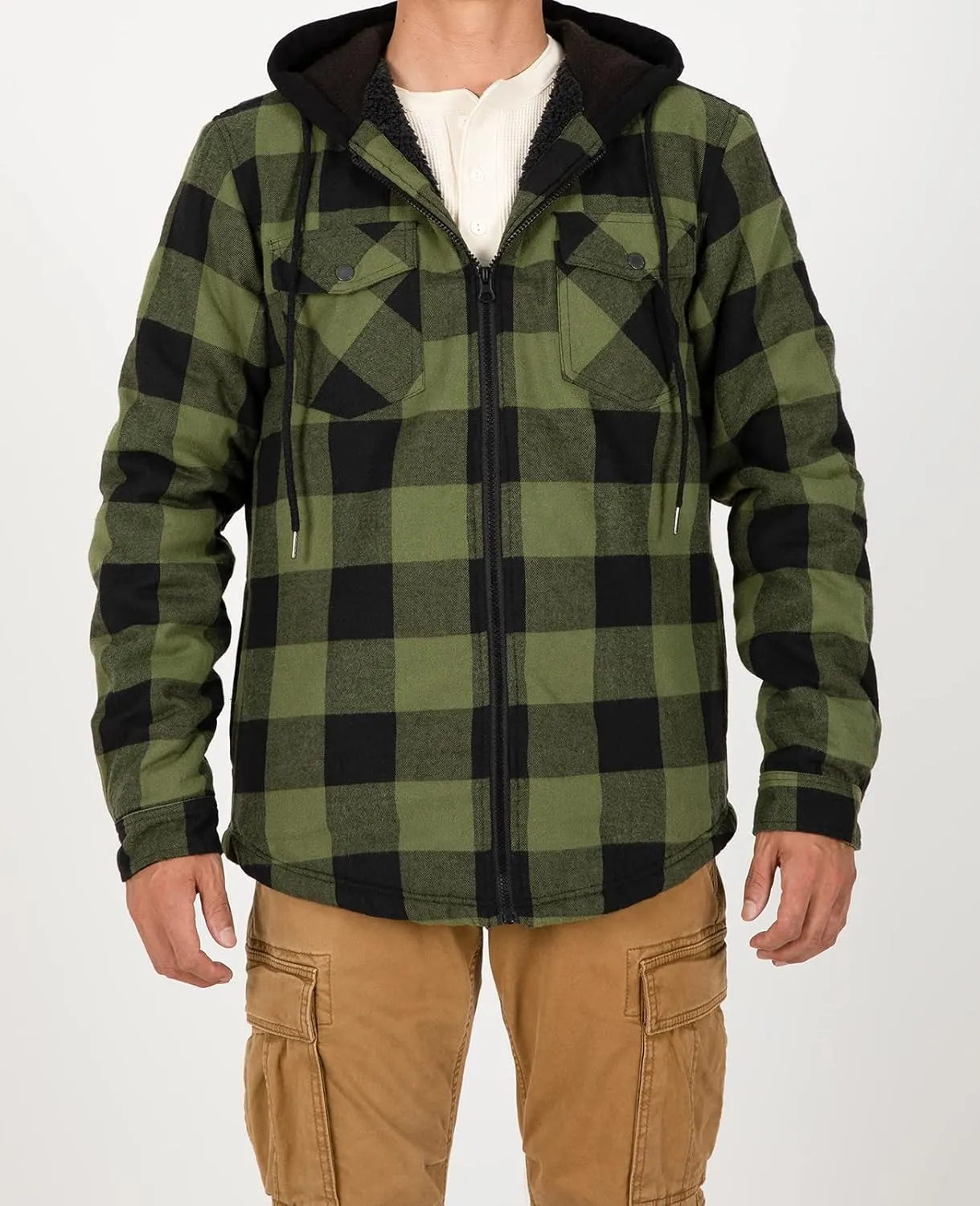 ZENTHACE Mens Sherpa Lined Flannel Shirt Jacket with Hood,Plaid Shirt-Jac,all Sherpa Lining