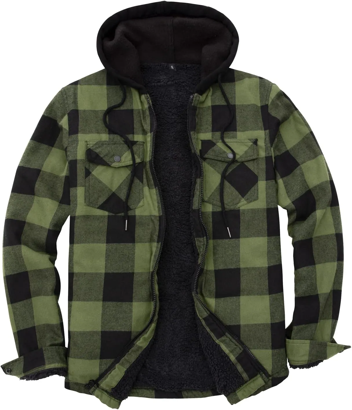 ZENTHACE Mens Sherpa Lined Flannel Shirt Jacket with Hood,Plaid Shirt-Jac,all Sherpa Lining