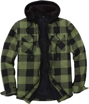 ZENTHACE Mens Sherpa Lined Flannel Shirt Jacket with Hood,Plaid Shirt-Jac,all Sherpa Lining