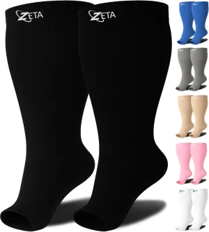 Zeta Wear Plus Size Compression Socks Open 15-19 mmHg Support for Men & Women Wide Calves, Swelling, Varicose Veins, Travel