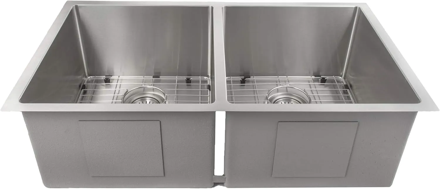 ZLINE 33" Anton Undermount Double Bowl Stainless Steel Kitchen Sink with Bottom Grid (SR50D-33)