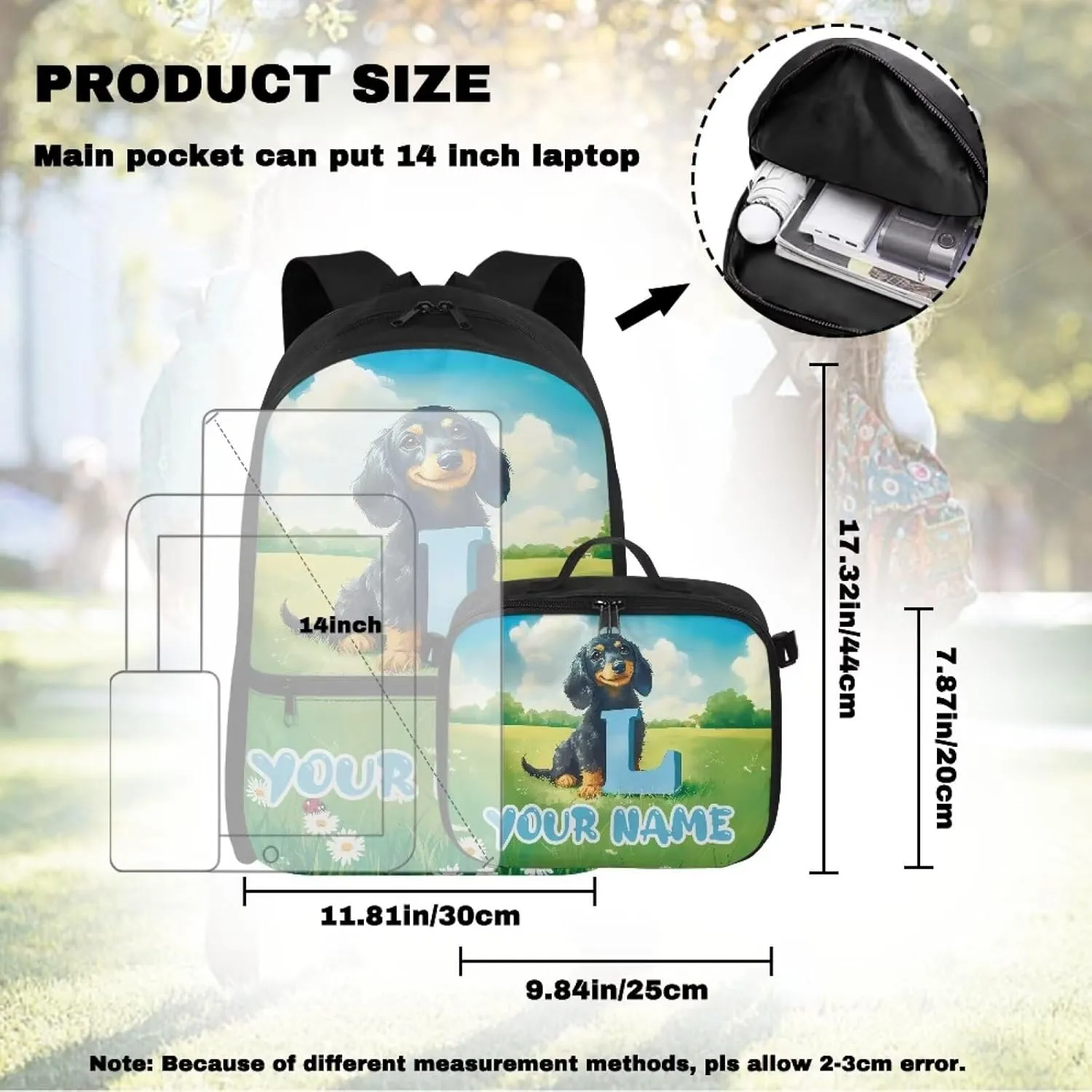 ZOUTAIRONG Kids Backpacks for Girls Boys Personalized Large Capacity School Bag and Removable Dining Bag, Dachshunds Pattern 17 Inch Bookbag with Side Pockets